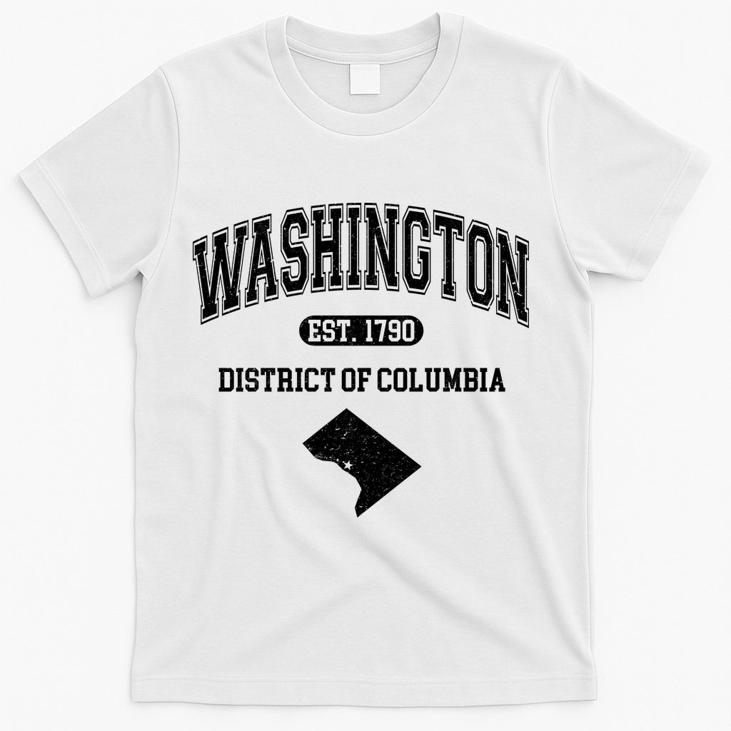 Washington DC District Of Columbia Est 1790 Varsity T-Shirt - White