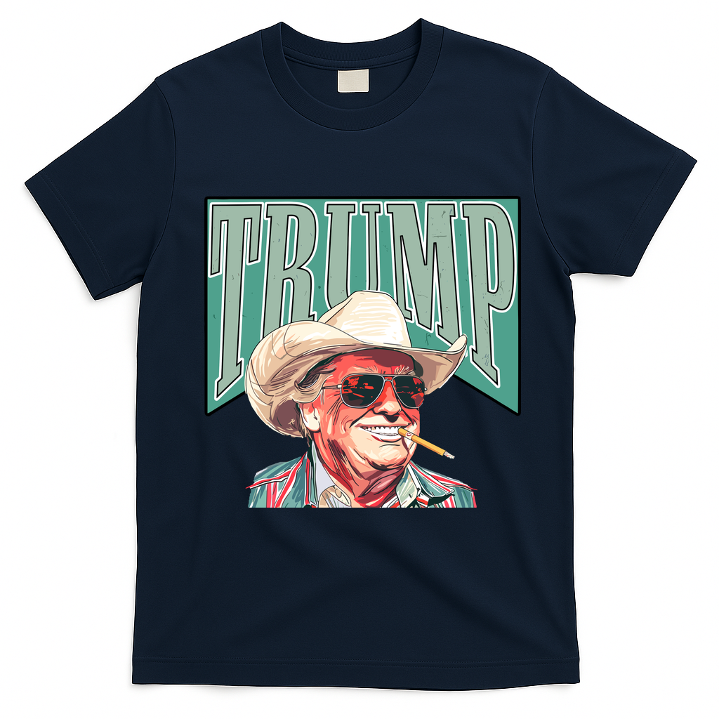 Western Donald Trump Cowboy Maga T-Shirt - Navy Blue
