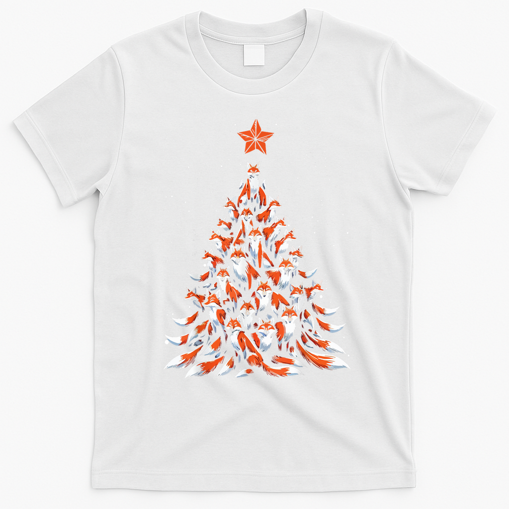 Women Fox Christmas Tree Fox Xmas Tree Gift T-Shirt - White