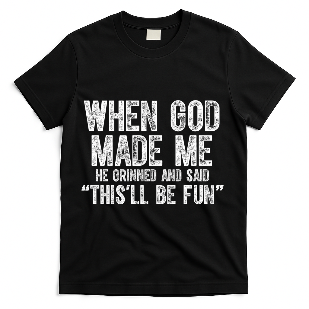 When God Made Funny Christian Faith Religious T-Shirt - Black