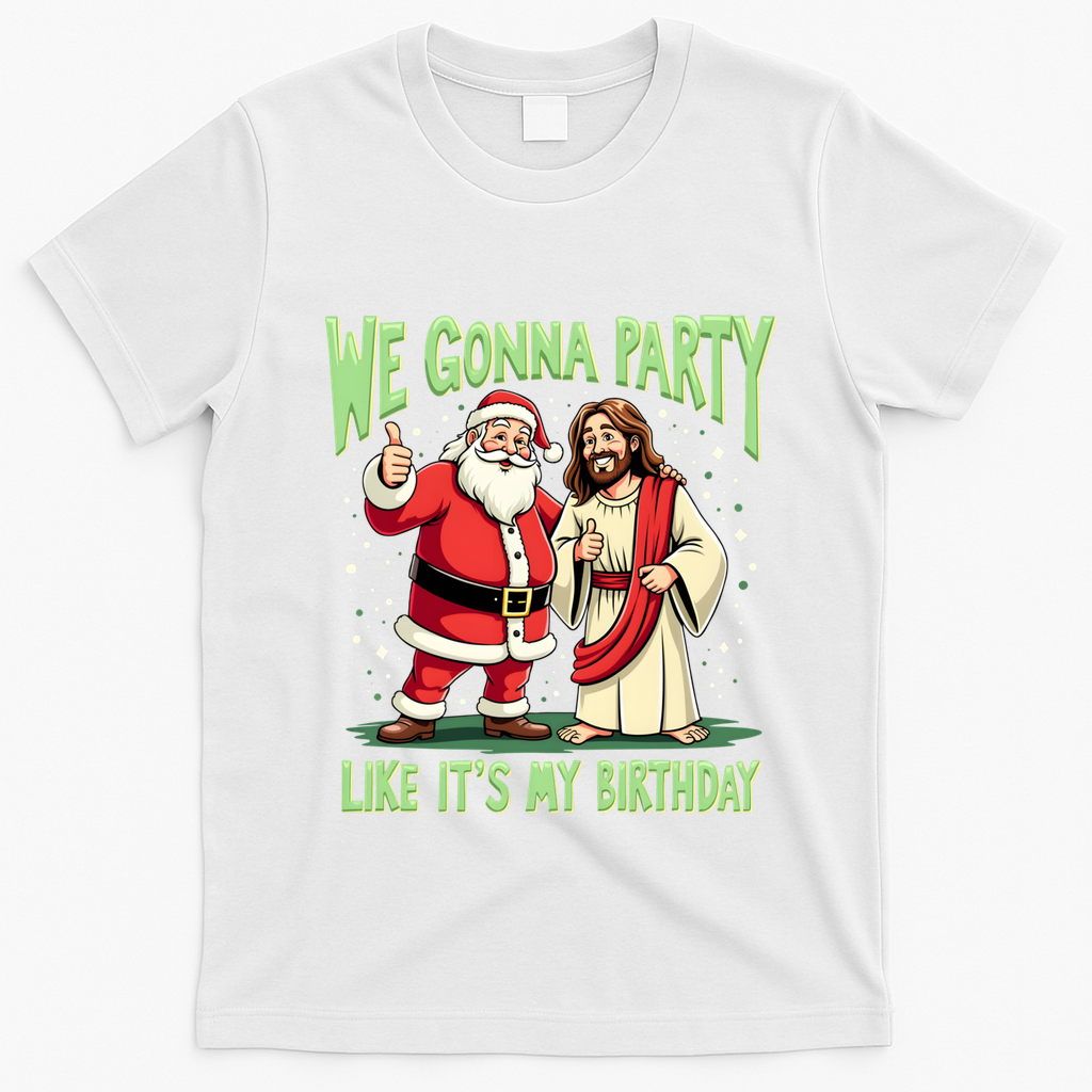 We Gonna Party Like ItS My Birthday Funny Xmas Santa Jesus Gift T-Shirt - White