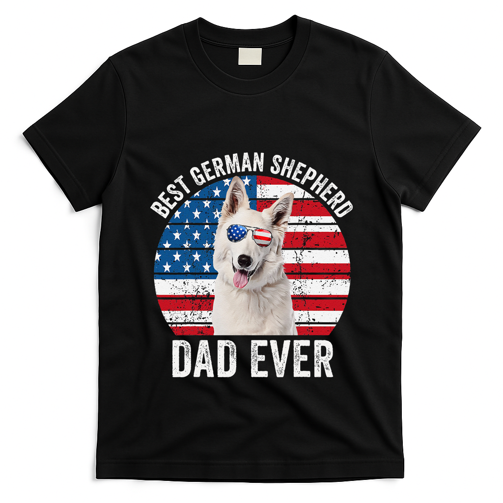 White German Shepherd Dad American Flag Dog Lover Gsd Dog T-Shirt