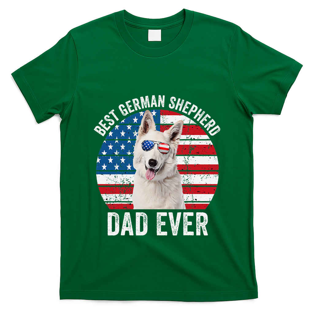 White German Shepherd Dad American Flag Dog Lover Gsd Dog T-Shirt