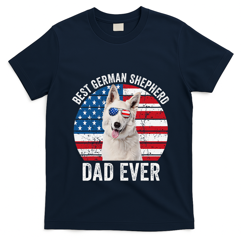 White German Shepherd Dad American Flag Dog Lover Gsd Dog T-Shirt
