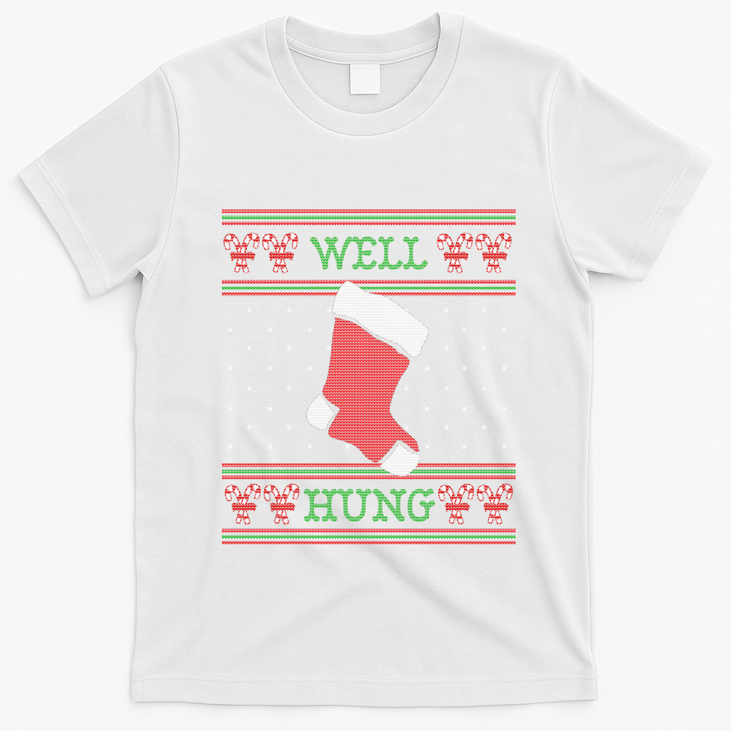 Well Hung Funny Adult Ugly Christmas Style Gift T-Shirt - White