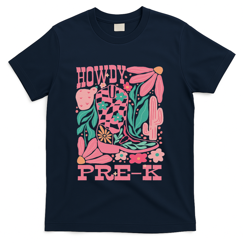 Western Howdy Pre K Back To School Preschool Teacher T-Shirt - Navy