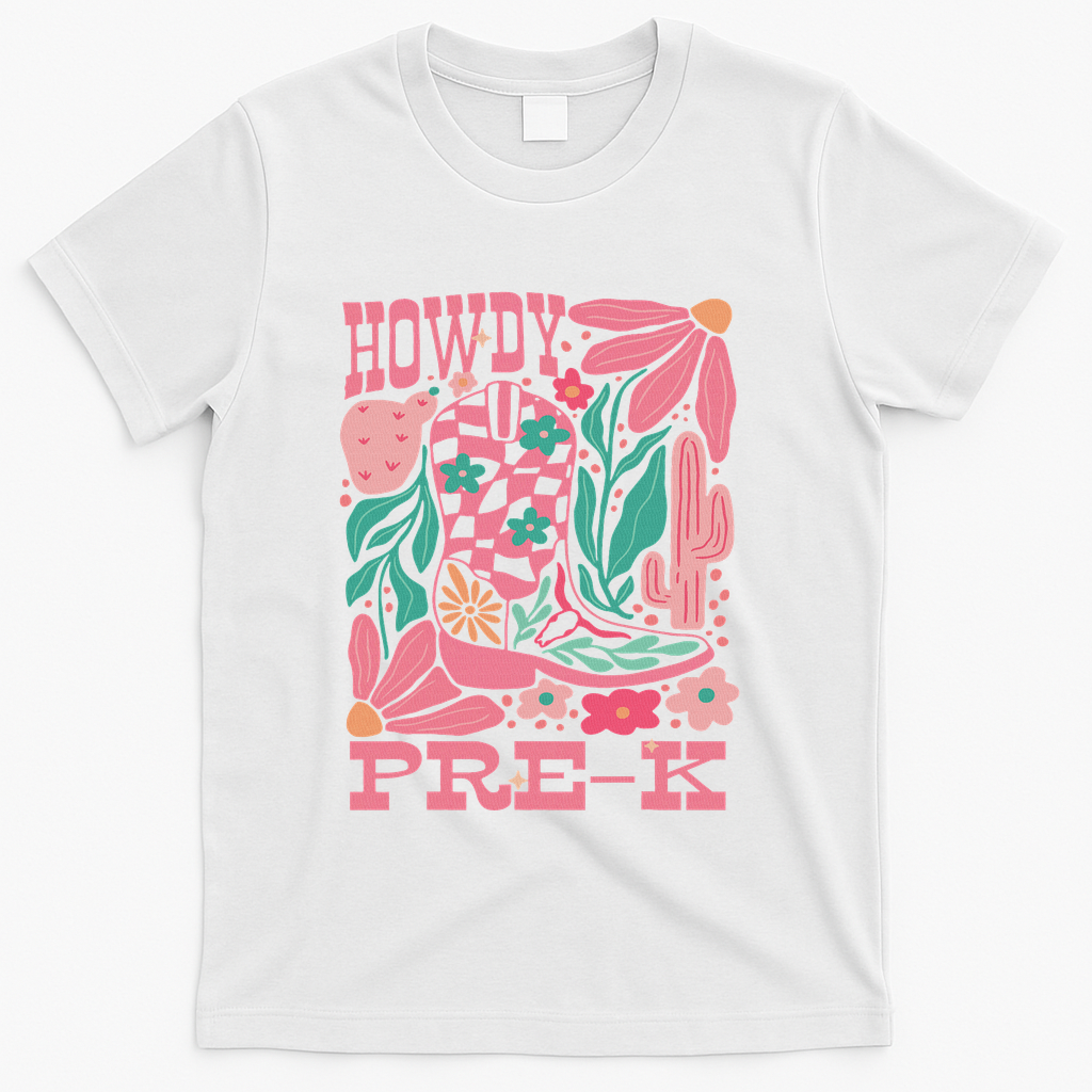 Western Howdy Pre K Back To School Preschool Teacher T-Shirt - White