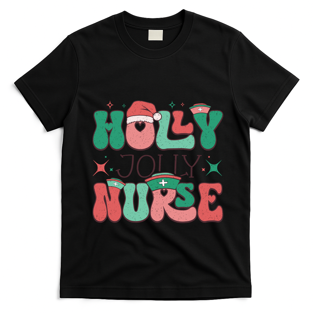 Wolly Jolly Nurse Holiday Graphic T-Shirt - Black