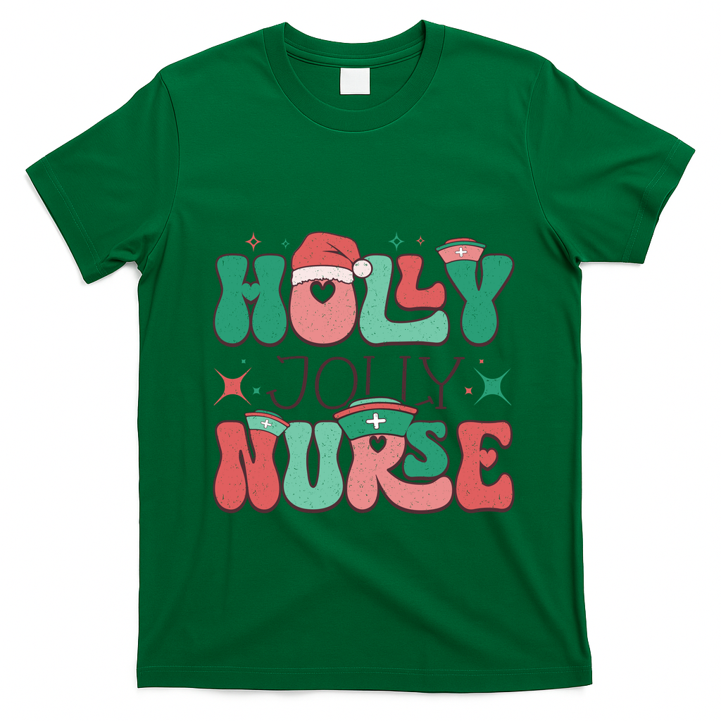 Wolly Jolly Nurse Holiday Graphic T-Shirt - Irish Green