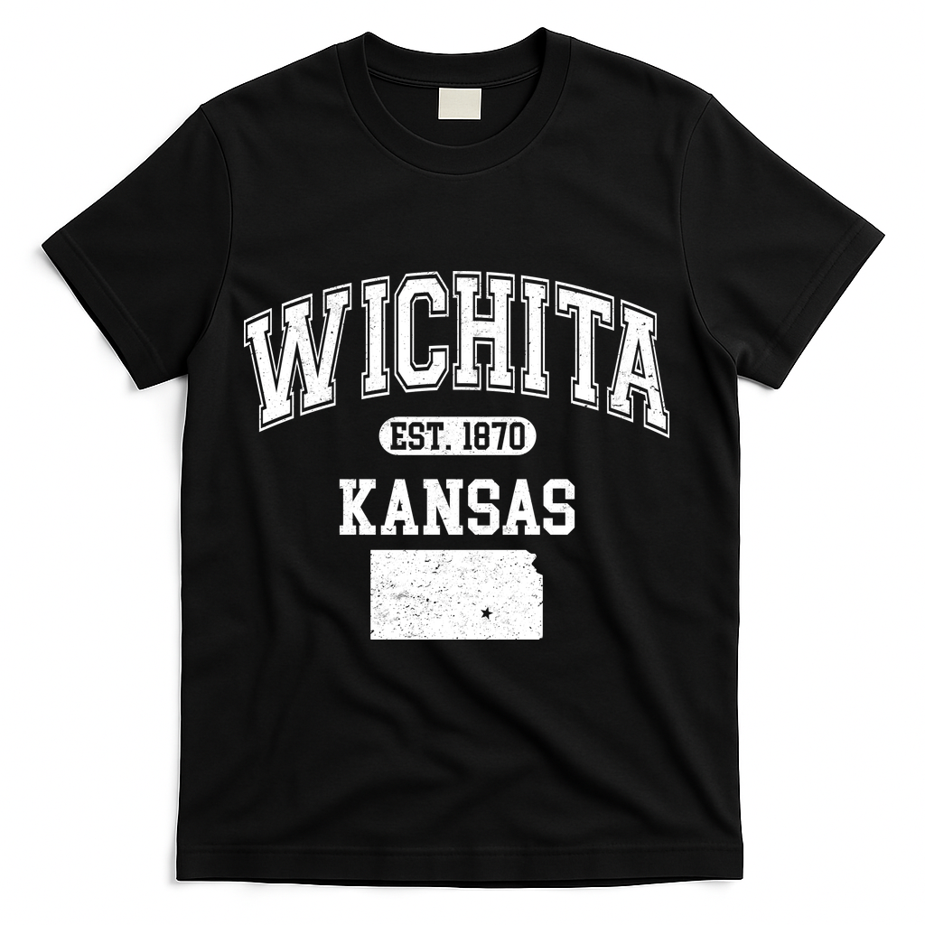 Wichita Kansas Est 1870 Varsity T-Shirt - Black