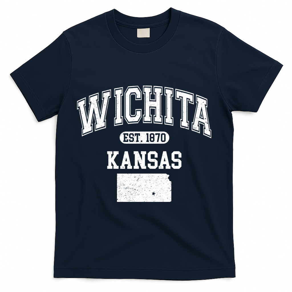 Wichita Kansas Est 1870 Varsity T-Shirt - Navy