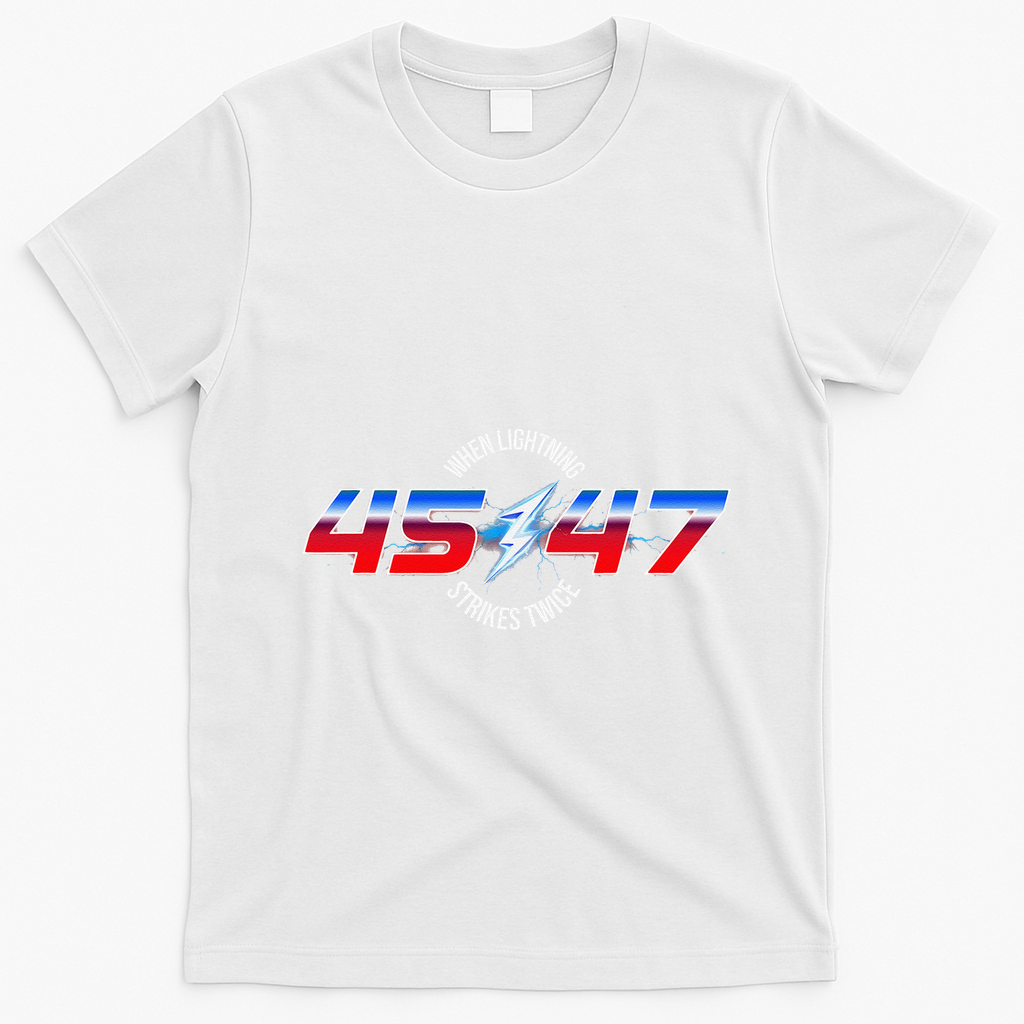 When Lightning Strikes Twice 45 47 Trump Reelection T-Shirt - White