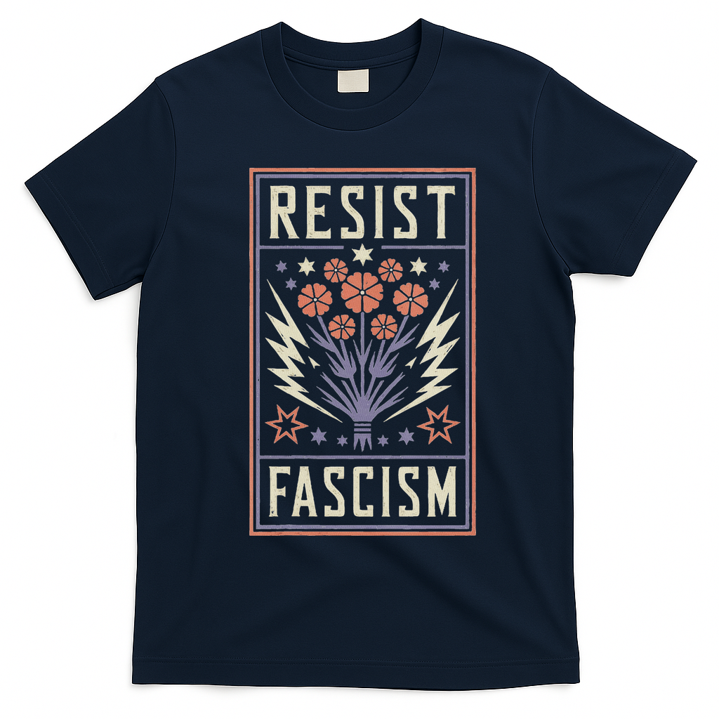 Womens Resist Fascism Protest Trump Anti Trump T-Shirt - Navy Blue