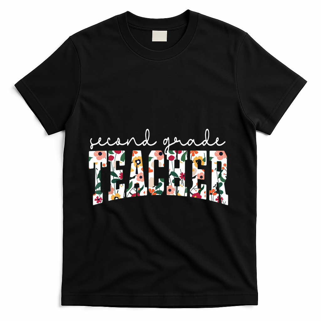 Wildflowers Second Grade Teacher Back To School 2nd Grade T-Shirt - Black