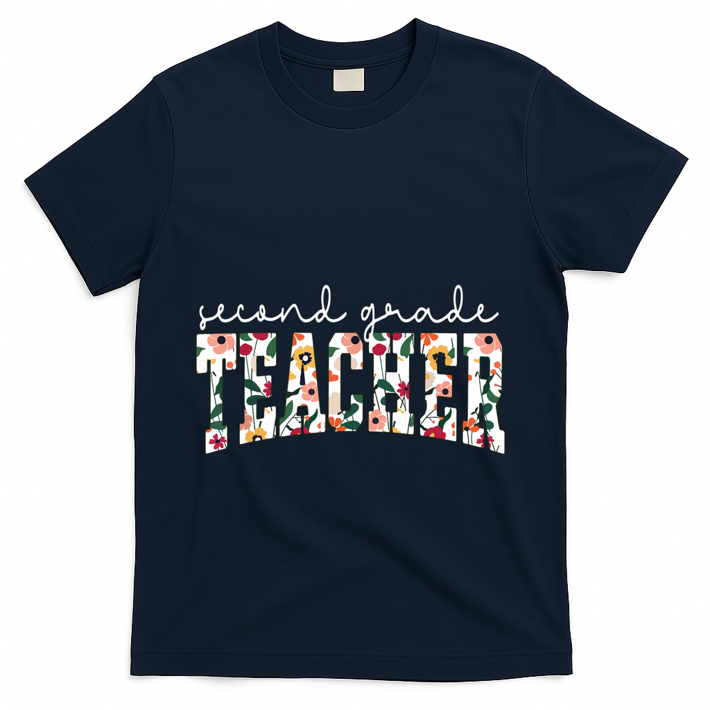 Wildflowers Second Grade Teacher Back To School 2nd Grade T-Shirt - Navy