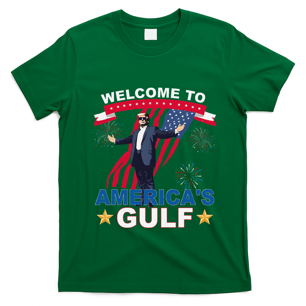 Welcome To AmericaS Gulf Mexico Funny President Trump T-Shirt - Irish Green