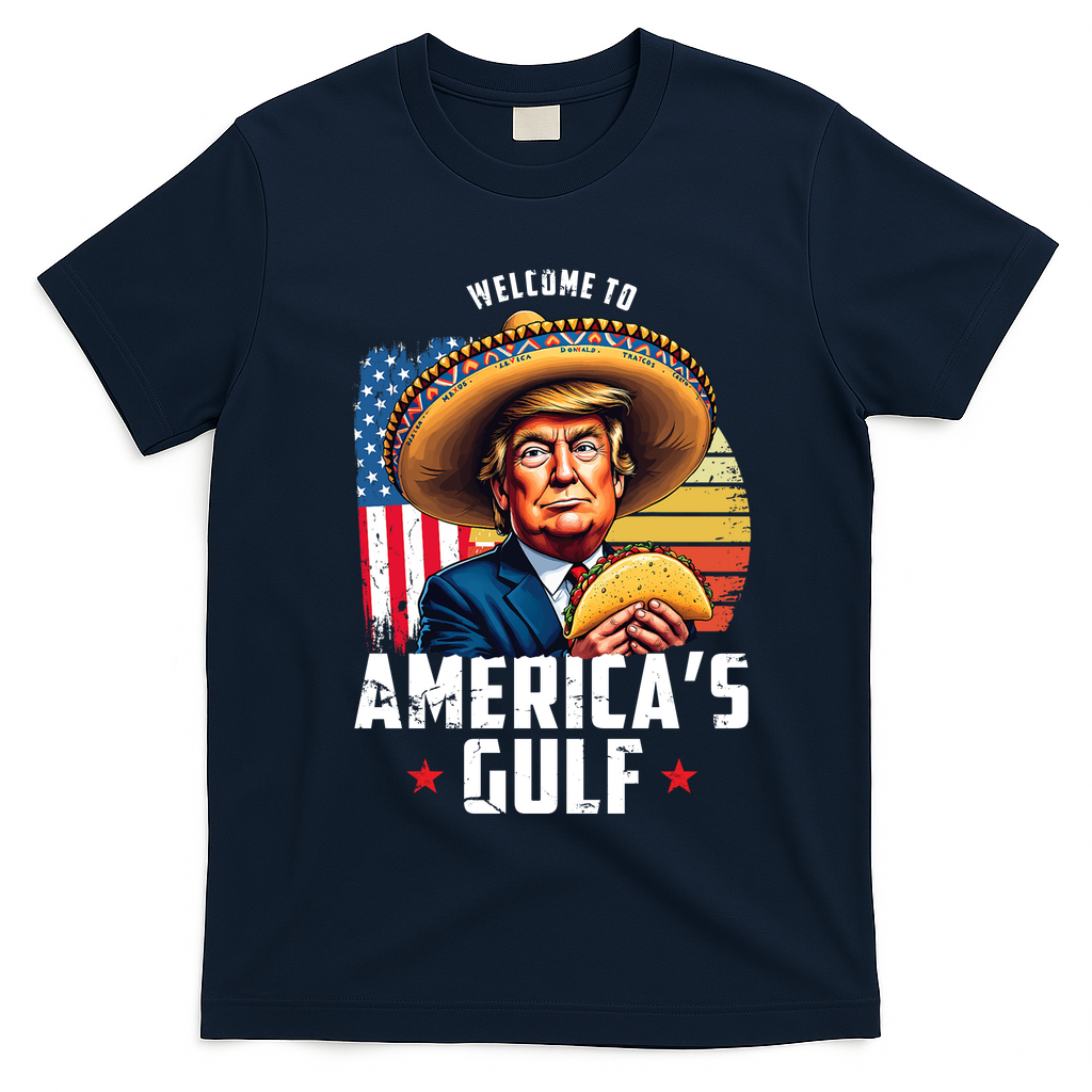 Welcome To Americas Gulf Funny Donald Trump T-Shirt - Navy Blue