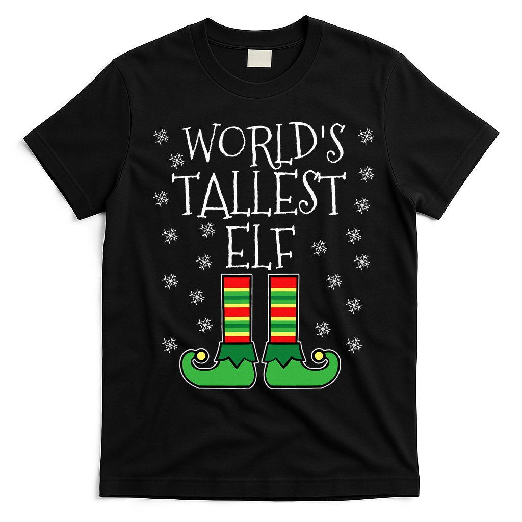 WorldS Tallest Elf Matching Family Group Christmas Couples T-Shirt - Black