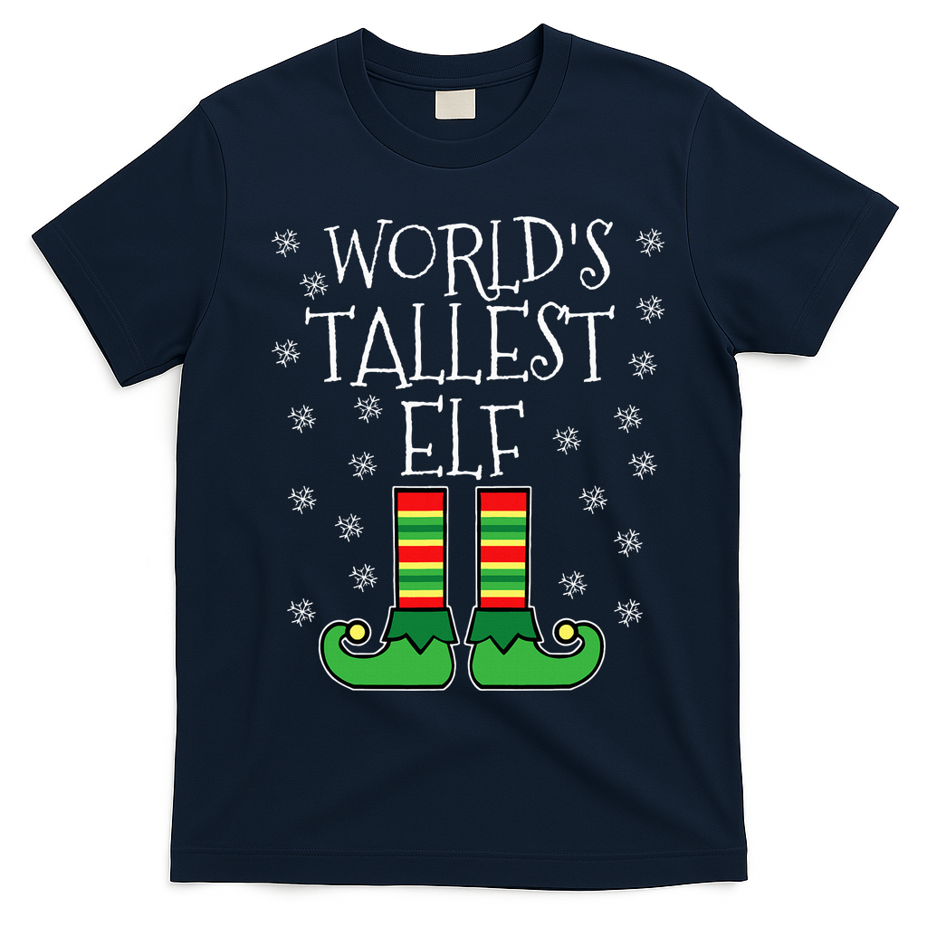 WorldS Tallest Elf Matching Family Group Christmas Couples T-Shirt - Navy Blue