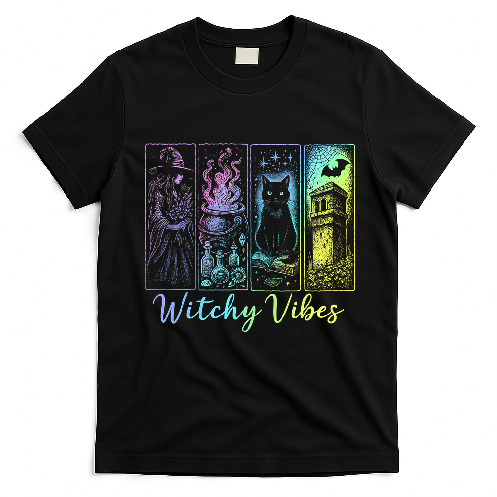 Witchy Vibes Halloween Spooky Season T-Shirt - Black