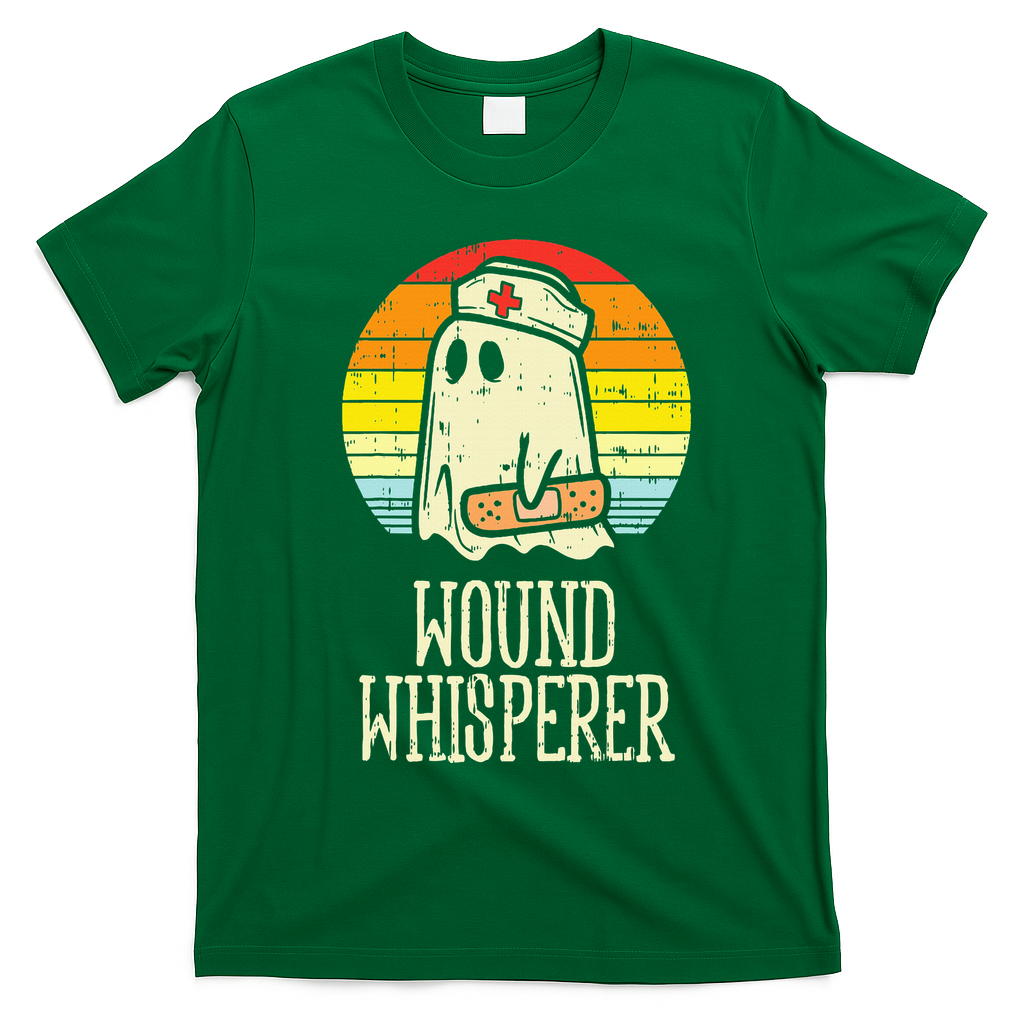 Wound Whisperer Ghost Nurse Boo Halloween Nursing RN T-Shirt - Irish Green