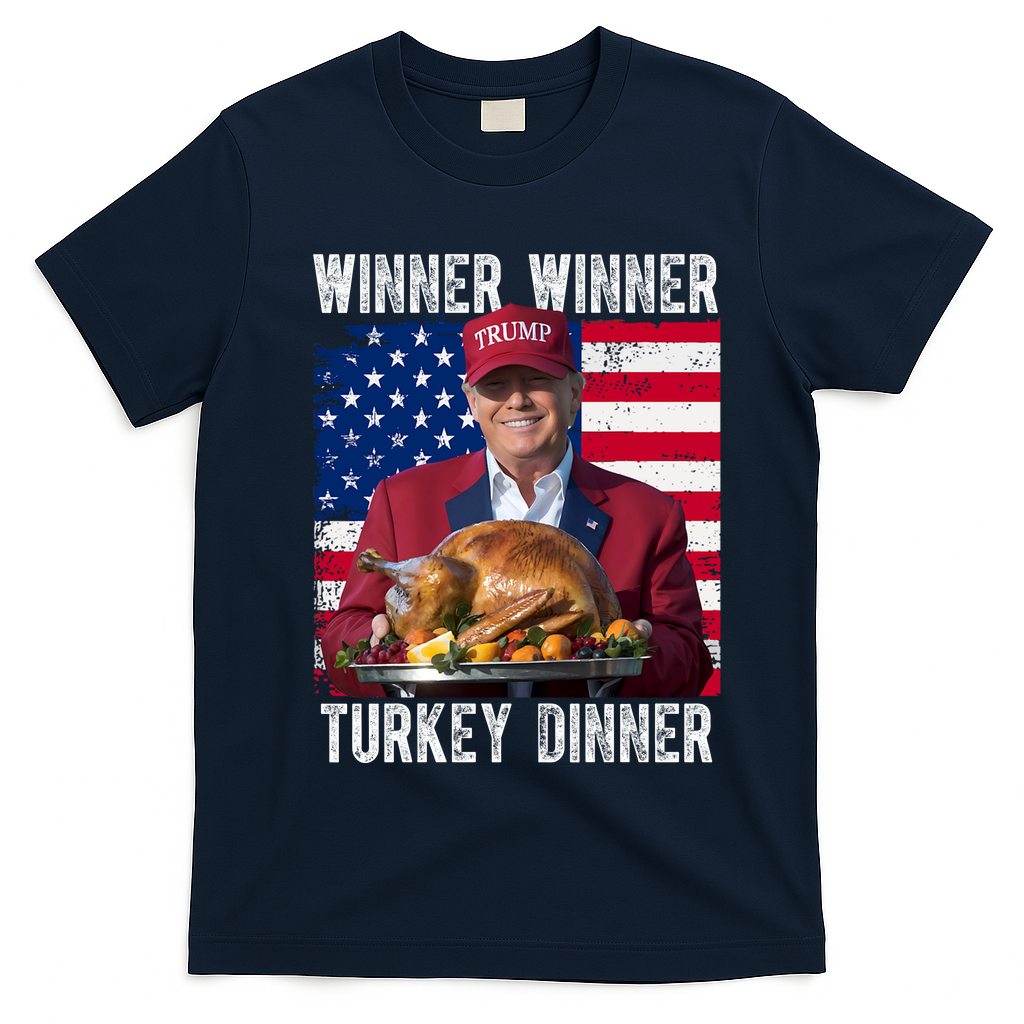 Winner Winner Turkey Dinner Funny Trump Usa T-Shirt - Navy Blue