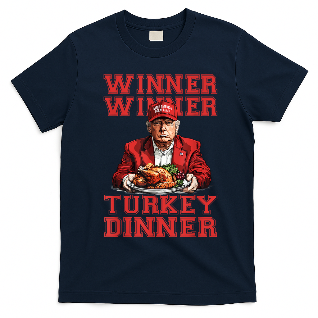 Winner Winner Turkey Dinner Donald Trump Usa Thanksgiving T-Shirt - Navy Blue