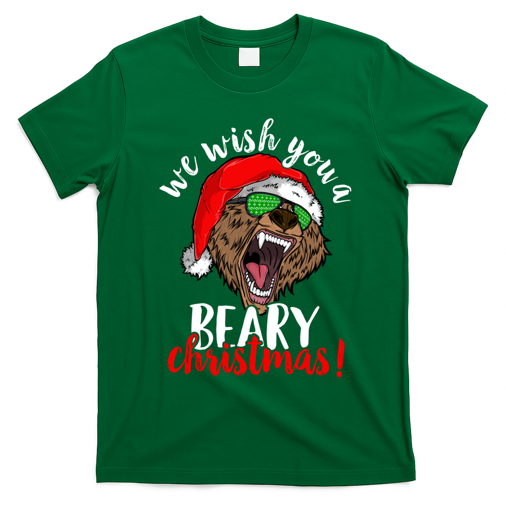 We Wish You A Beary Christmas Santa Bear Xmas Sunglasses Gift T-Shirt - Irish Green