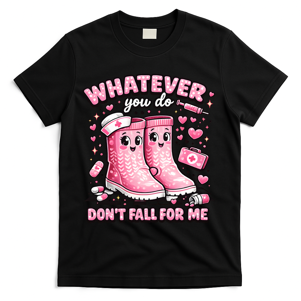 Whatever You Do Don't Fall For Me RN PCT CNA Nurse Valentine T-Shirt - Black