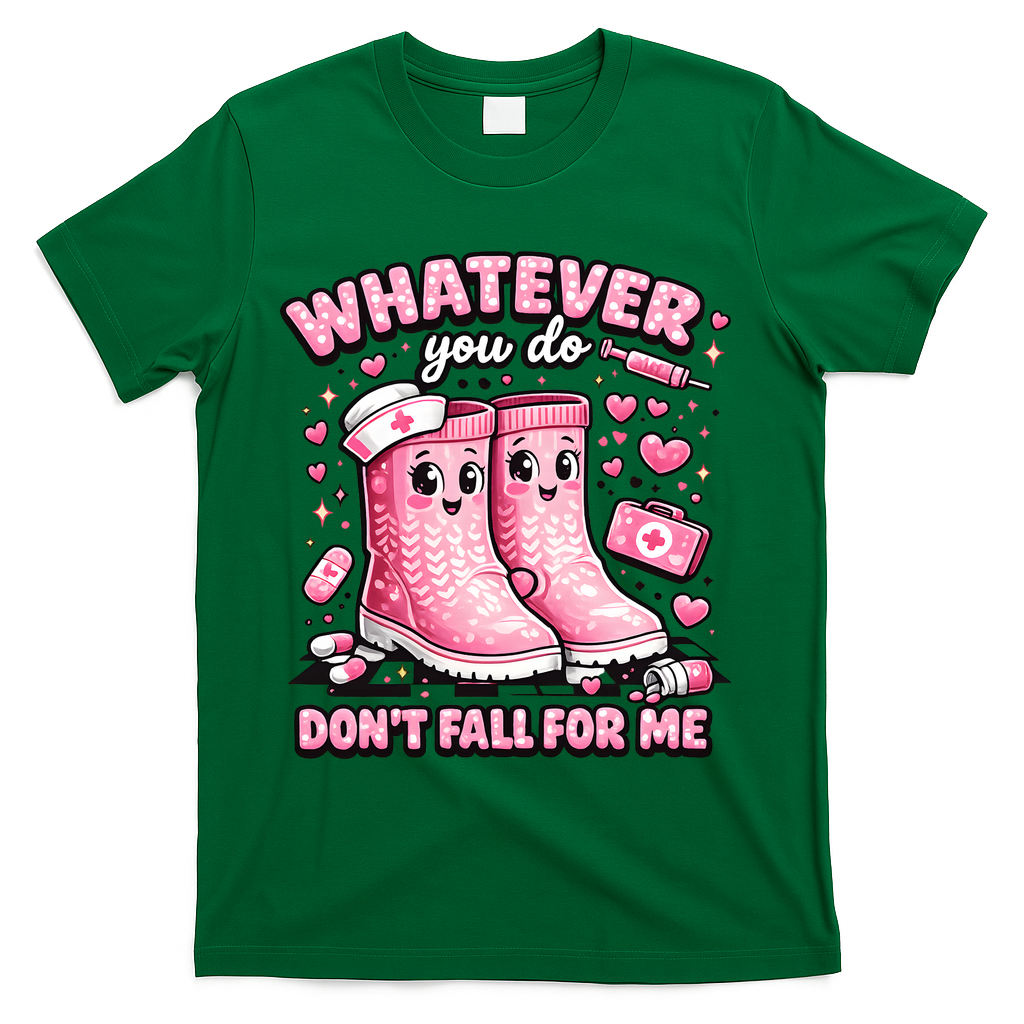 Whatever You Do Don't Fall For Me RN PCT CNA Nurse Valentine T-Shirt - Green