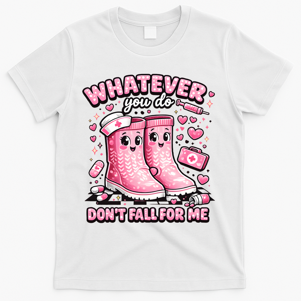 Whatever You Do Don't Fall For Me RN PCT CNA Nurse Valentine T-Shirt - White