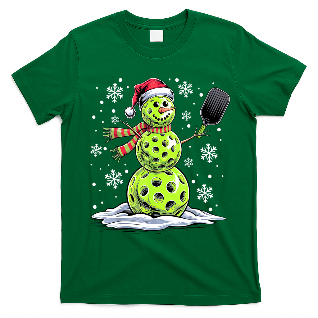 Xmas Funny Pickleball Snowman Player Santa Hat Christmas Gift T-Shirt - Irish Green