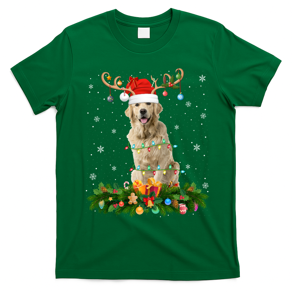 Xmas Holiday Reindeer Santa Golden Retriever Dog Christmas Meaningful Gift T-Shirt - Irish Green