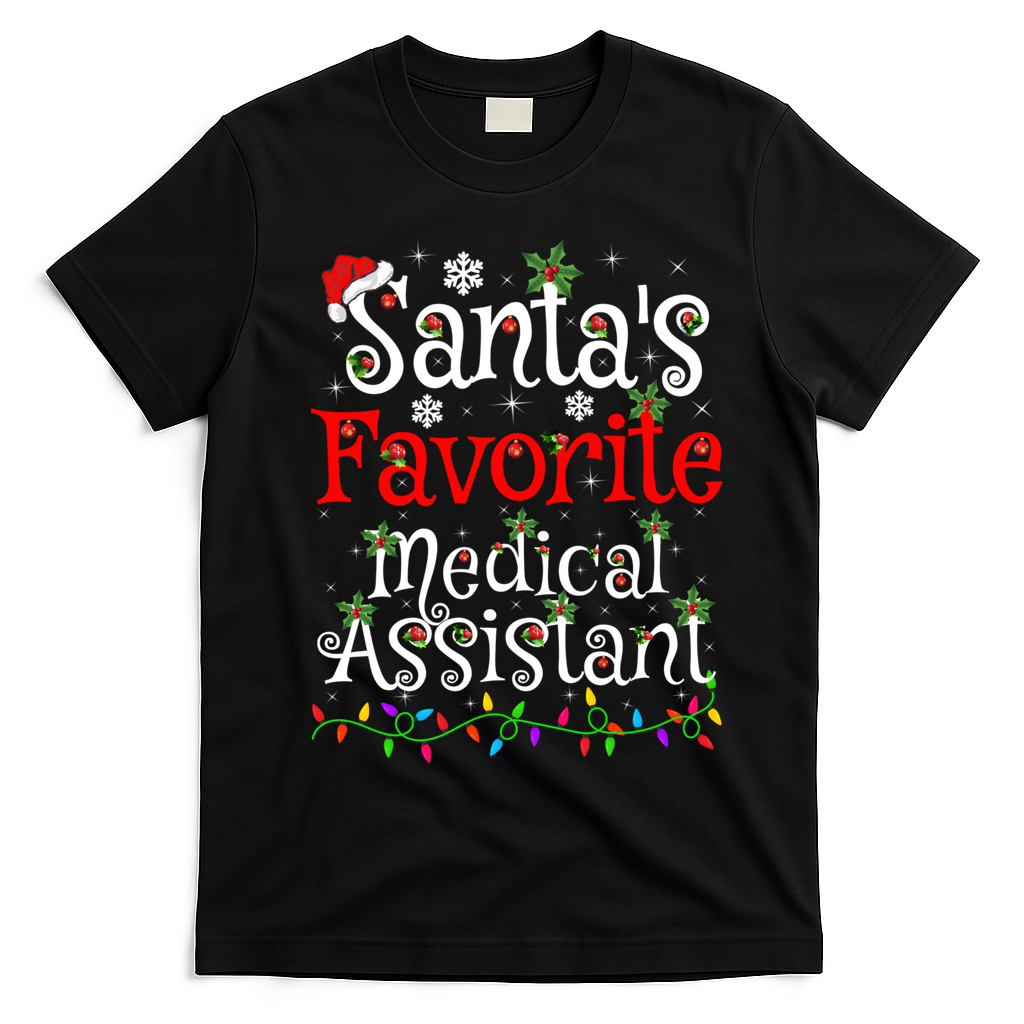 Xmas Lighting SantaS Favorite Medical Assistant Christmas Gift T-Shirt - Black