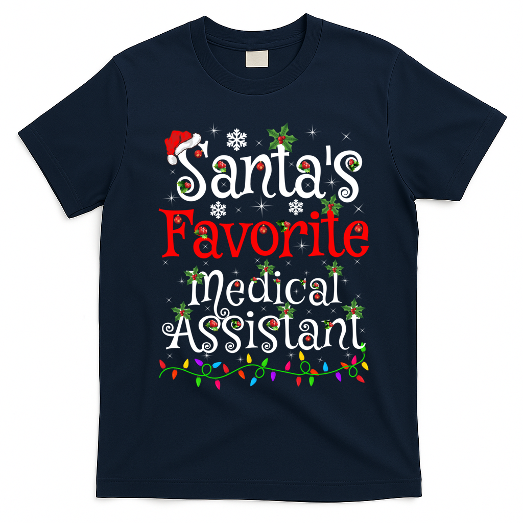Xmas Lighting SantaS Favorite Medical Assistant Christmas Gift T-Shirt - Navy Blue