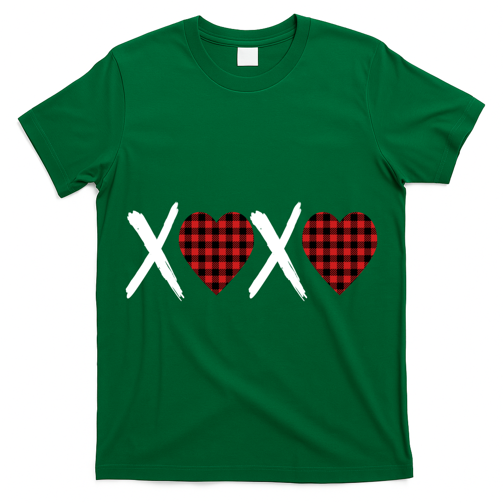 XOXO Plaid Pattern Love Heart T-Shirt