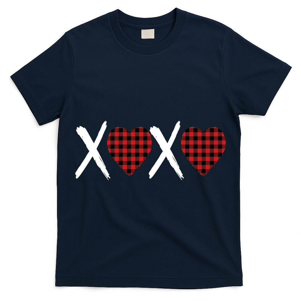 XOXO Plaid Pattern Love Heart T-Shirt