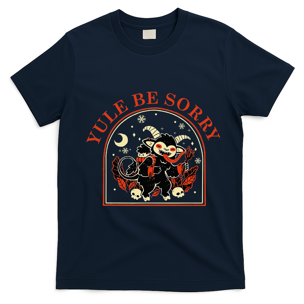 Yule Be Sorry Cute Krampus Dark Christmas Merry Krampus T-Shirt - Navy Blue