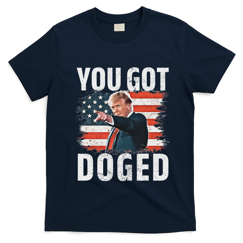 You Got Doged Funny Trump Vintage American Flag Doged T-Shirt - Navy Blue