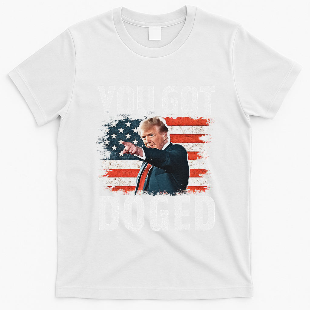 You Got Doged Funny Trump Vintage American Flag Doged T-Shirt - White