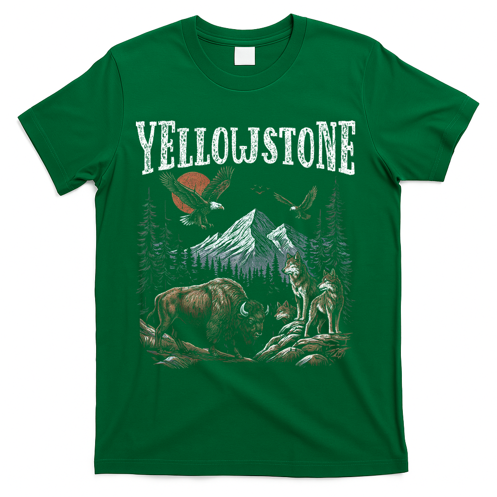 Yellowstone National Park Vintage 90s T-Shirt - Green