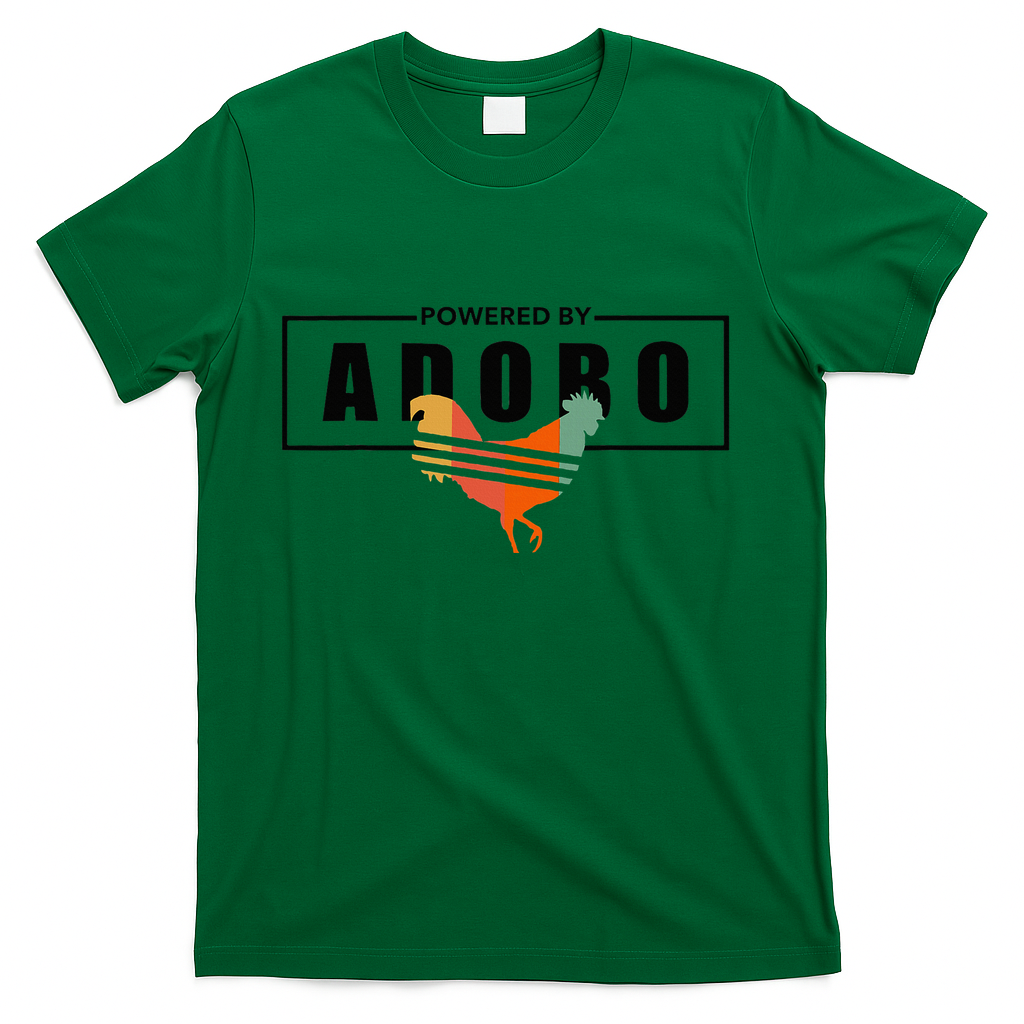Powered By Adobo Chicken Retro Rooster Filipino Popular Food T-Shirt