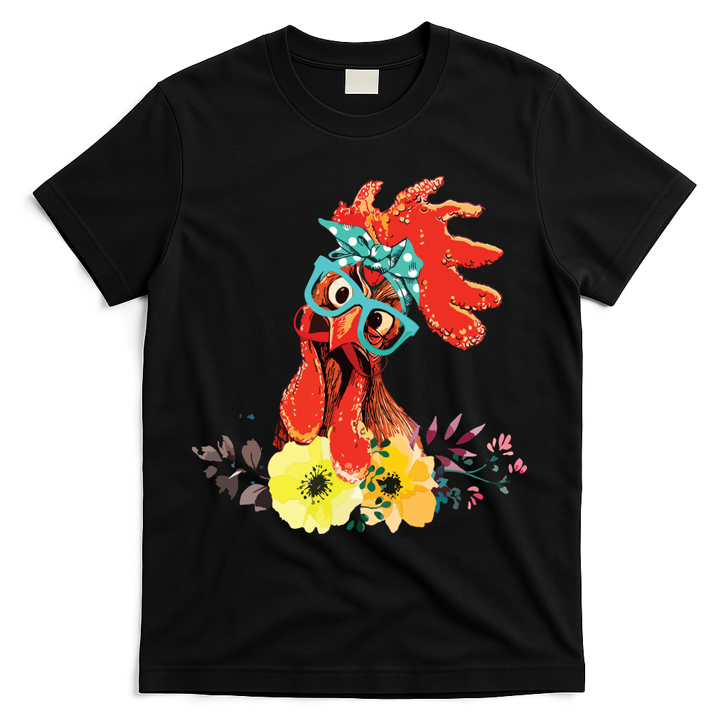 Chicken With Bandana Headband And Glasses Cute T-Shirt
