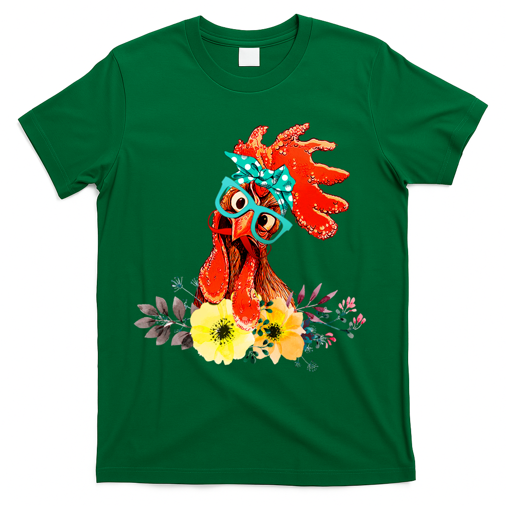Chicken With Bandana Headband And Glasses Cute Cool Gift T-Shirt