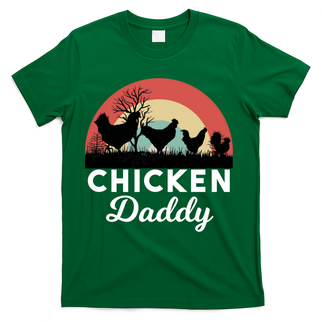 Chicken Daddy With Retro Sunset, Funny Chicken Lover, Farmer T-Shirt