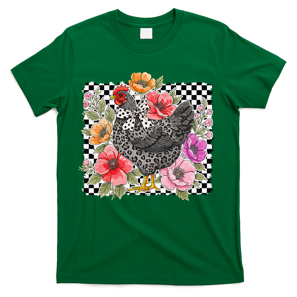 Checkered Flower Chicken Hen Lover Wildflower Chicken Mama T-Shirt