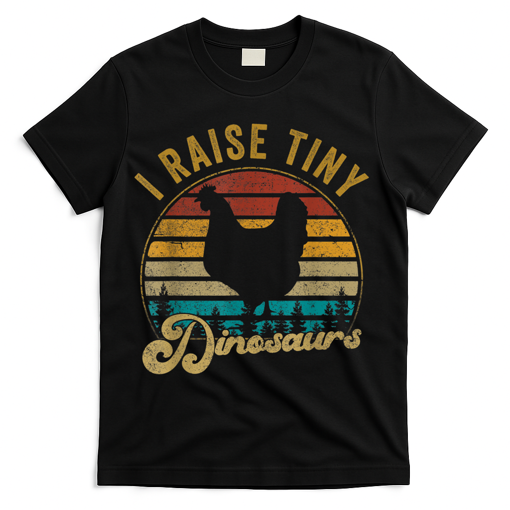 I Raise Tiny Dinosaurs Vintage Retro 70S Chicken Silhouette T-Shirt
