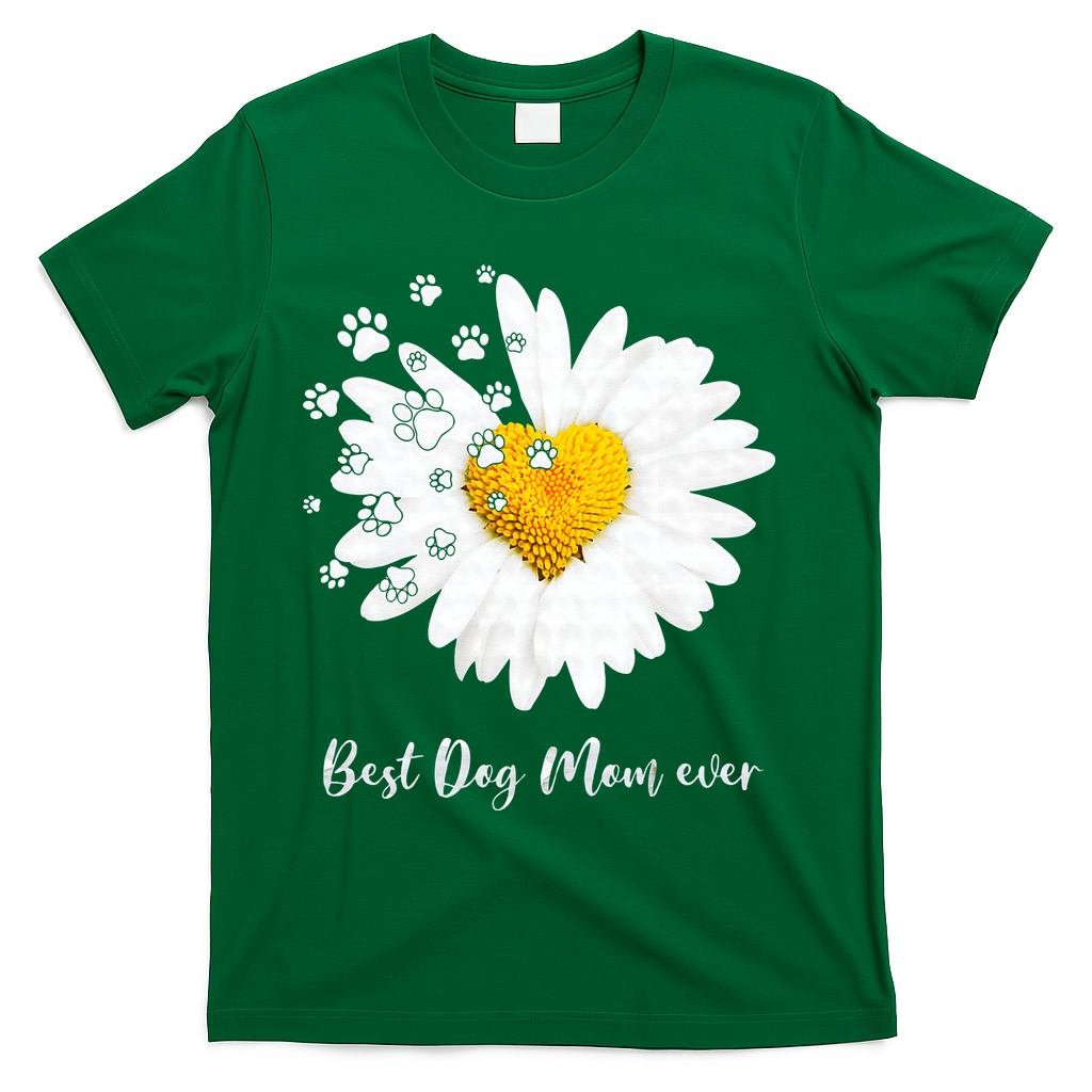 Womens Best Dog Mom Ever Daisy Heart Dog Paw Mother's Day Gifts T-Shirt