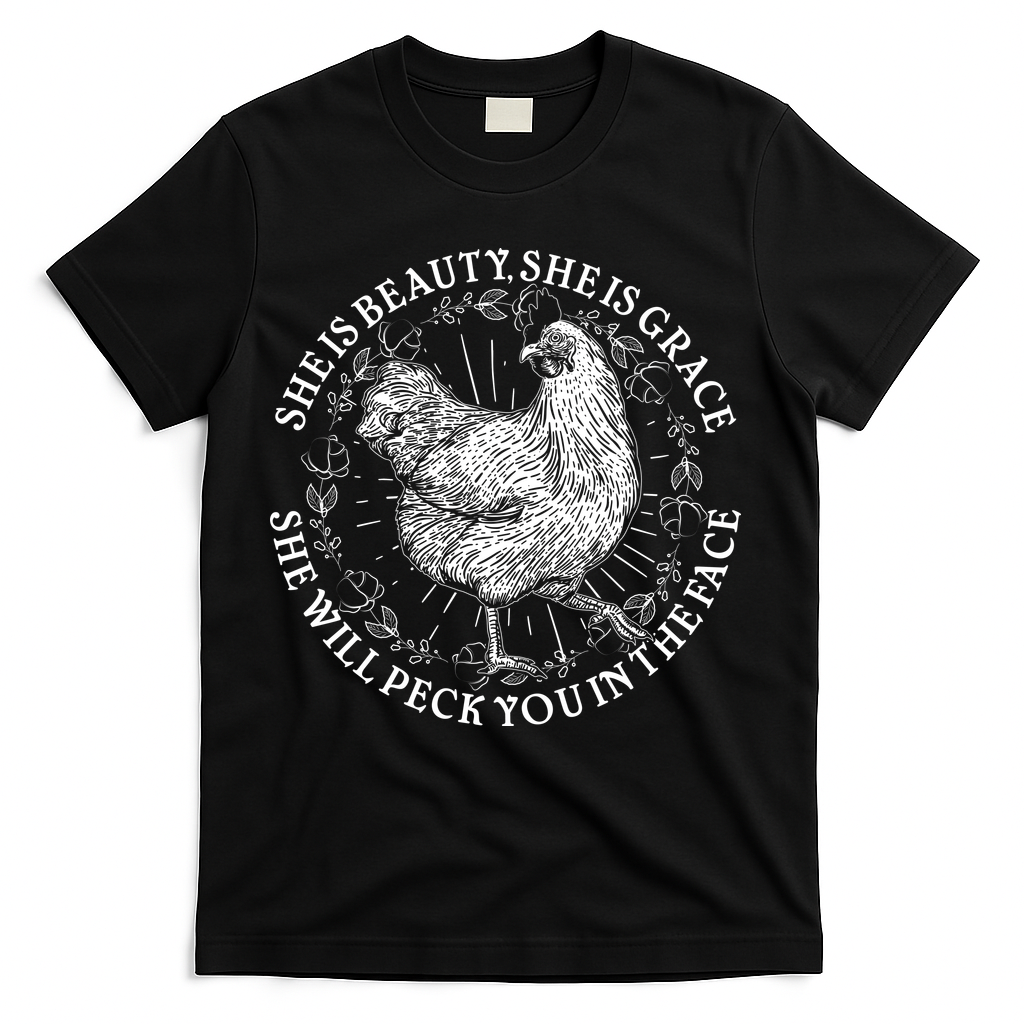 Funny She Is Beauty She Is Grace Vintage Hen Chicken T-Shirt