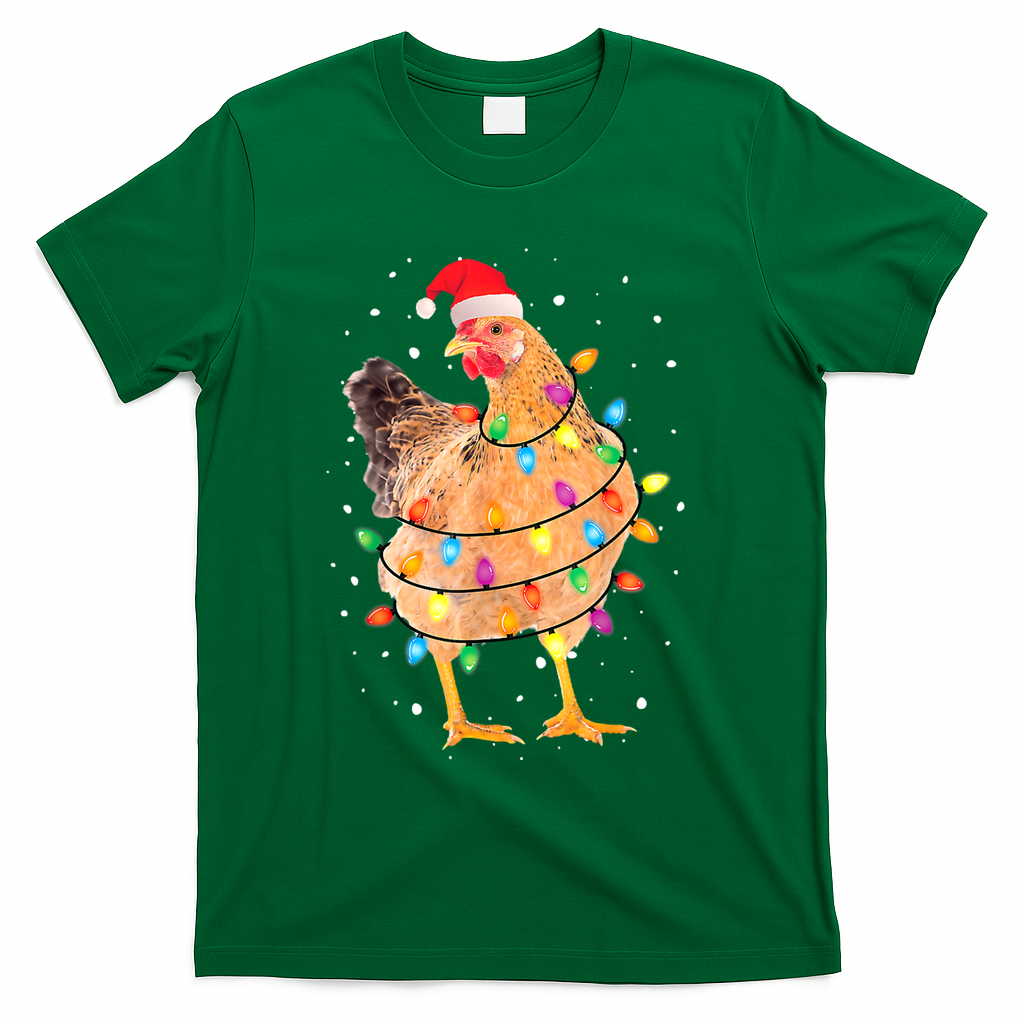 Ugly Christmas Chicken Santa Hat Lights Sweater Xmas T-Shirt
